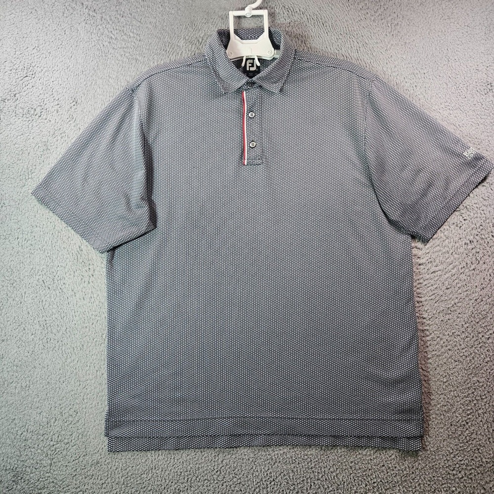 Footjoy Polo Shirt Men XL Geometric Print Red White Trim Gray